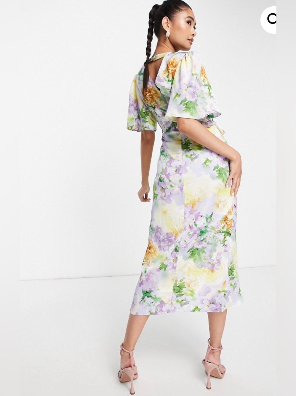 Liquorish London Floral Wrap Midi Dress Purple Yellow Size US 4 UK 8 NWT